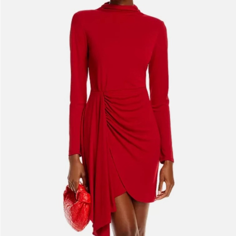 AQUA LONG SLEEVE JERSEY MOCK NEXK WRAP DRESS RED SIZE XL